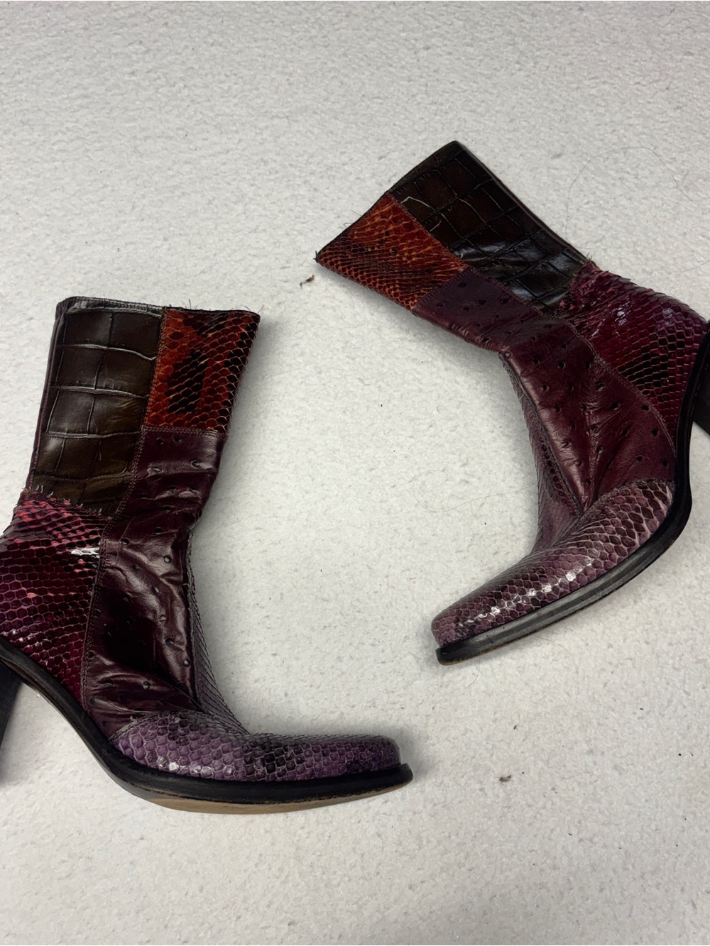 Vic Matié Burgundy, Purple & Brown Patchwork Heeled Ankle Boots